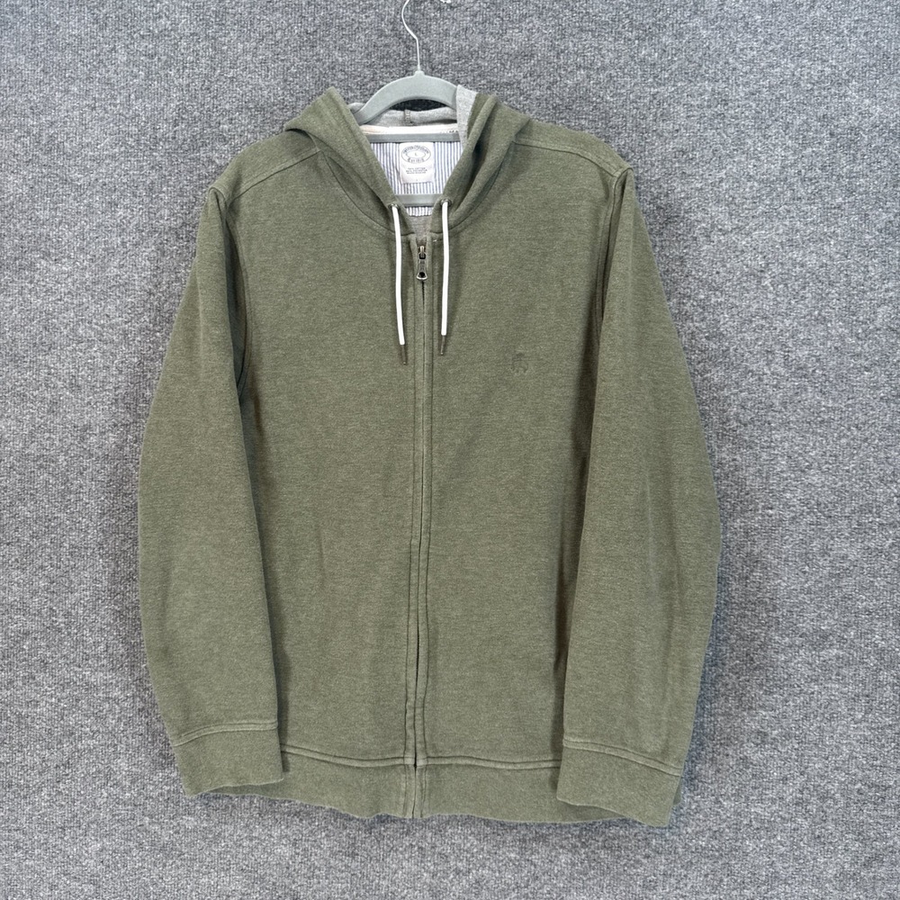 Brooks Brothers Hoodie Mens Large Green Full Zip Pique Cotton Blend Sweatshirt